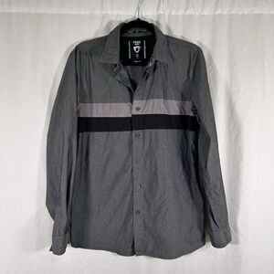 Fried Denim Shirt Men's Large Grey Button Up Long Sleeve Slim Fit Lightweight